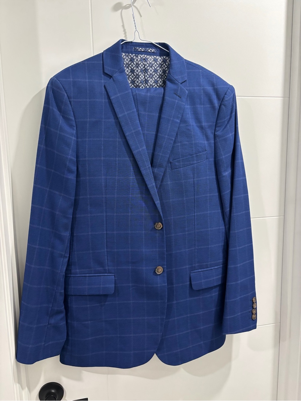 Men's Blue Windowpane Suit Jacket - Tailored Two-Button Blazer